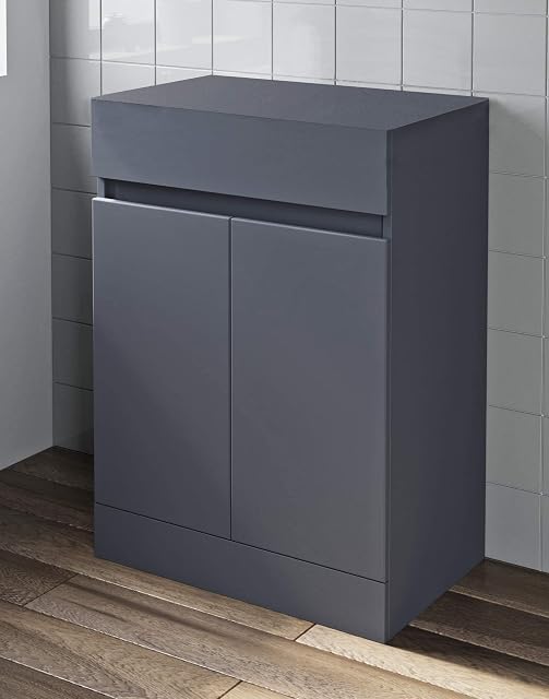 Artis Modern Bathroom Floor Standing Vanity Unit Top Board Countertop Without Basin Grey Gloss Soft Close Double Door Storage Cabinet
