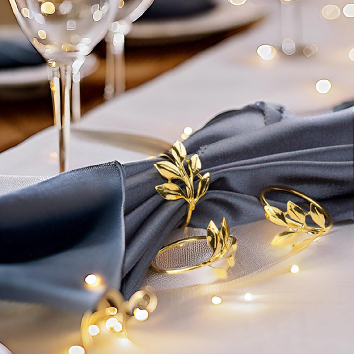 Set of 100 Leaf Napkin Rings Metal Gold Leaf Napkin Ring, Napkin Rings Bulk Dinner Banquet Serviette Decor, Dinning Table Setting for Thanksgiving Christmas Halloween Holiday Wedding Party