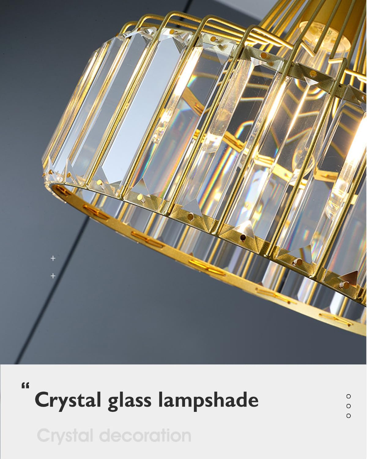 7" Gold Mini Crystal Pendant Lights, Modern Glass Pendant Lights Kitchen Island, Elegant Adjustable Chandelier Lights Fixture for Dining Room Bedroom (Round 1-Light)