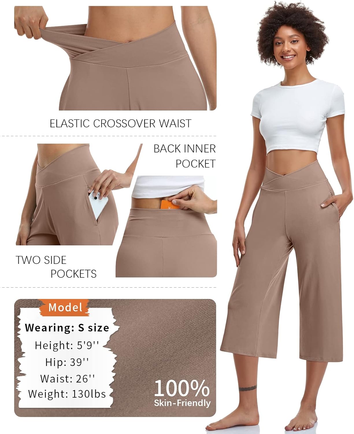 TARSE Womens Casual Wide Leg Yoga Capris Crossover High Waist Capri Pants Loose Soft Pajama Pockets Sweatpants - Image 5