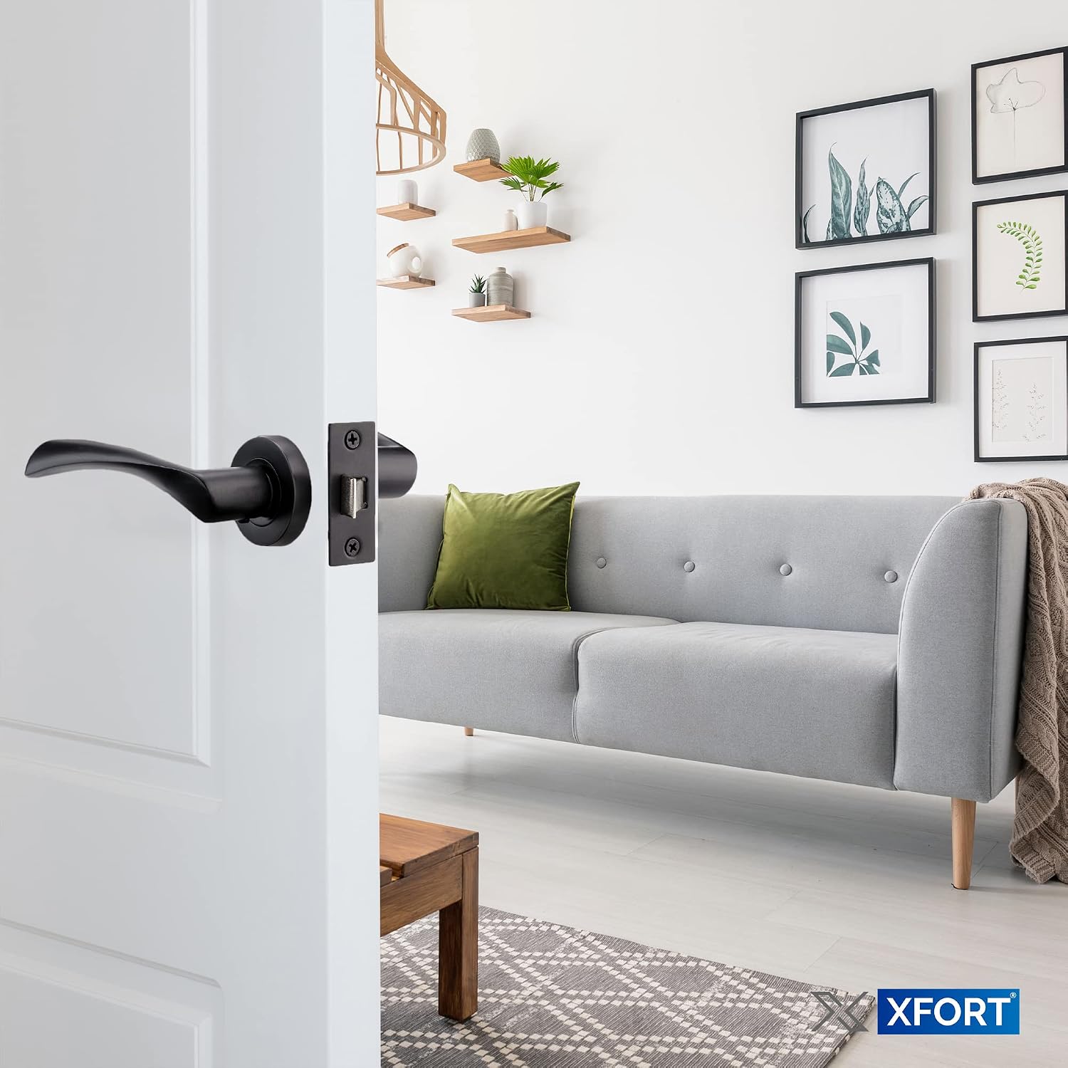 XFORT Matt Black Warped Lever On Rose Door Handles, Twisted Lever Latch Rose Door Handle - Image 5