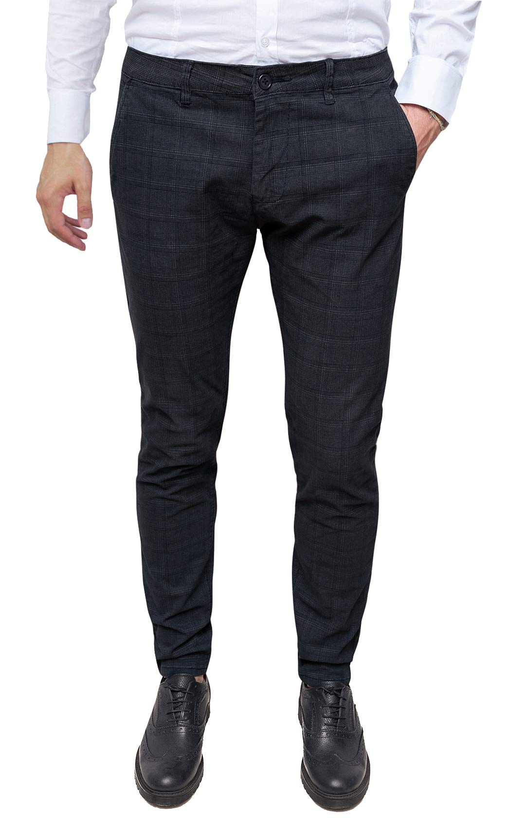 Pantaloni Uomo Casual Eleganti Slim Fit Quadri Principe di Galles