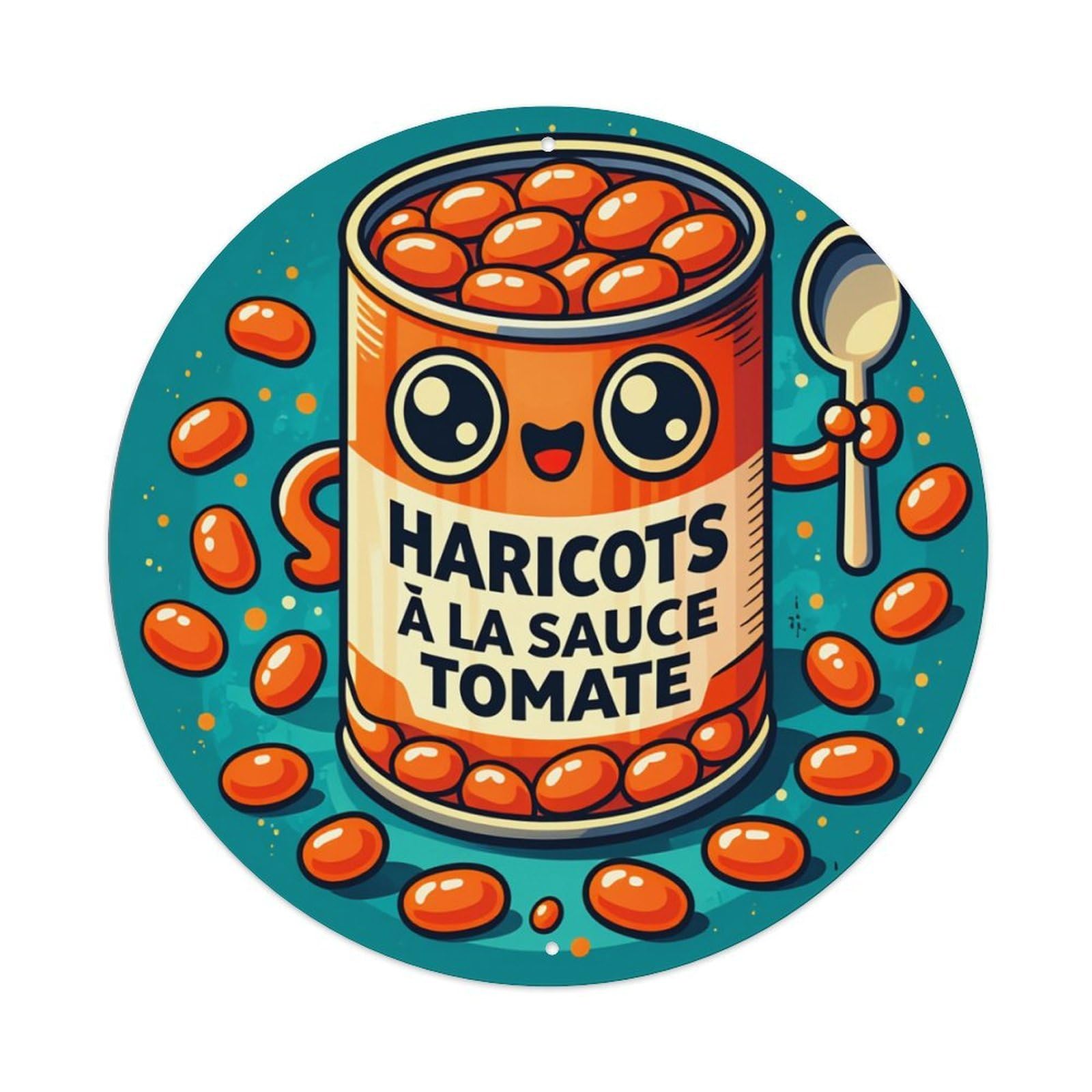 Beans in Tomato Sauce Vintage Metal Tin Sign Retro Wall Decor for Home Bar Garage Cafe, Indoor & Outdoor Decorative，circle Metal Poster, 8x8 Inch