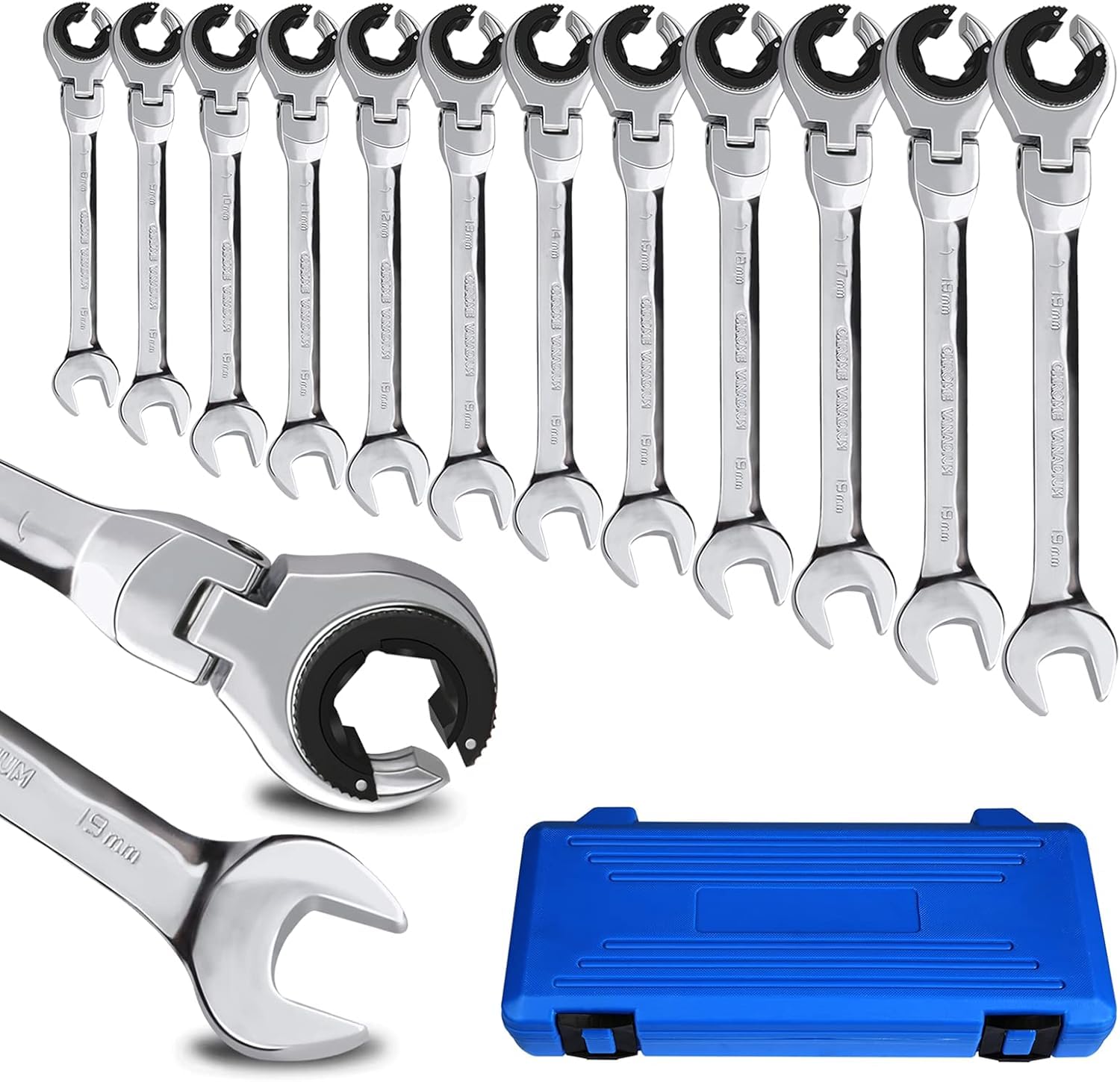 LOSCHEN Chiave metrica a cricchetto combinata, 12 pezzi, 8-19 mm, chiave metrica a 72 denti, cricchetto in acciaio al cromo vanadio