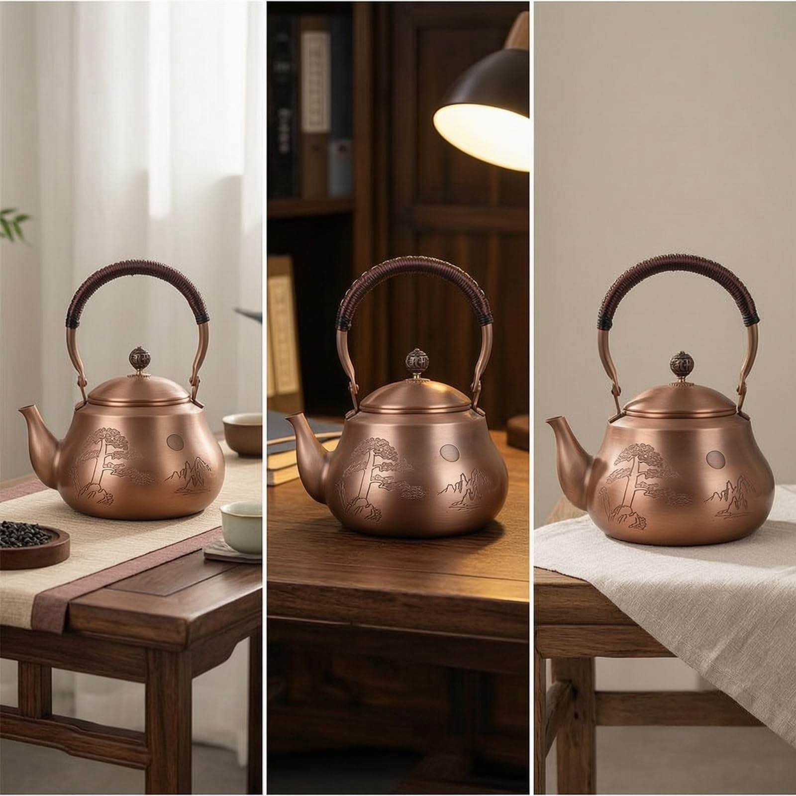 Tetera Cobre Grabada Recipiente sin Fugas Vajilla para Aficionados Al Té, style to 4