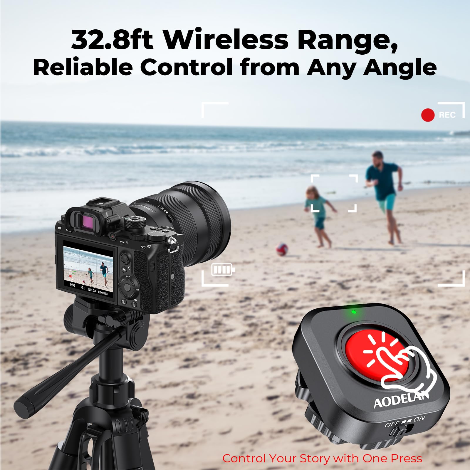 Drahtloser Kamera-Videoaufnahmeknopf für Top-/Seitengriff – AODELAN Wiederaufladbare Videosteuerungs-Fernbedienung mit Kalt-Schuh-Verriegelung für Canon EOS R50/R6, für Sony ZV-E10 II, für Nikon Z50II