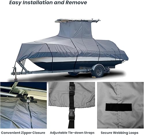 Miniatura 3 de Cubierta resistente para lancha con parte superior en T, se adapta a una consola central de 28 pies a 30 pies de largo con parte superior dura en T,