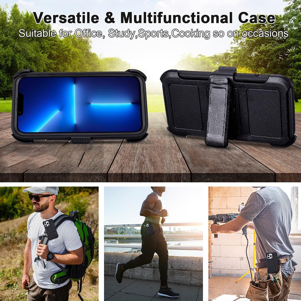 for Phone Case iPhone 13 Pro Max Case Black with Belt Clip Heavy Duty Holster for Shockproof Cases,3 Layers of Sturdy,Military Grade Defender Cover for iPhone 13 Pro Max Cases Black 6.7 Inch - Image 2