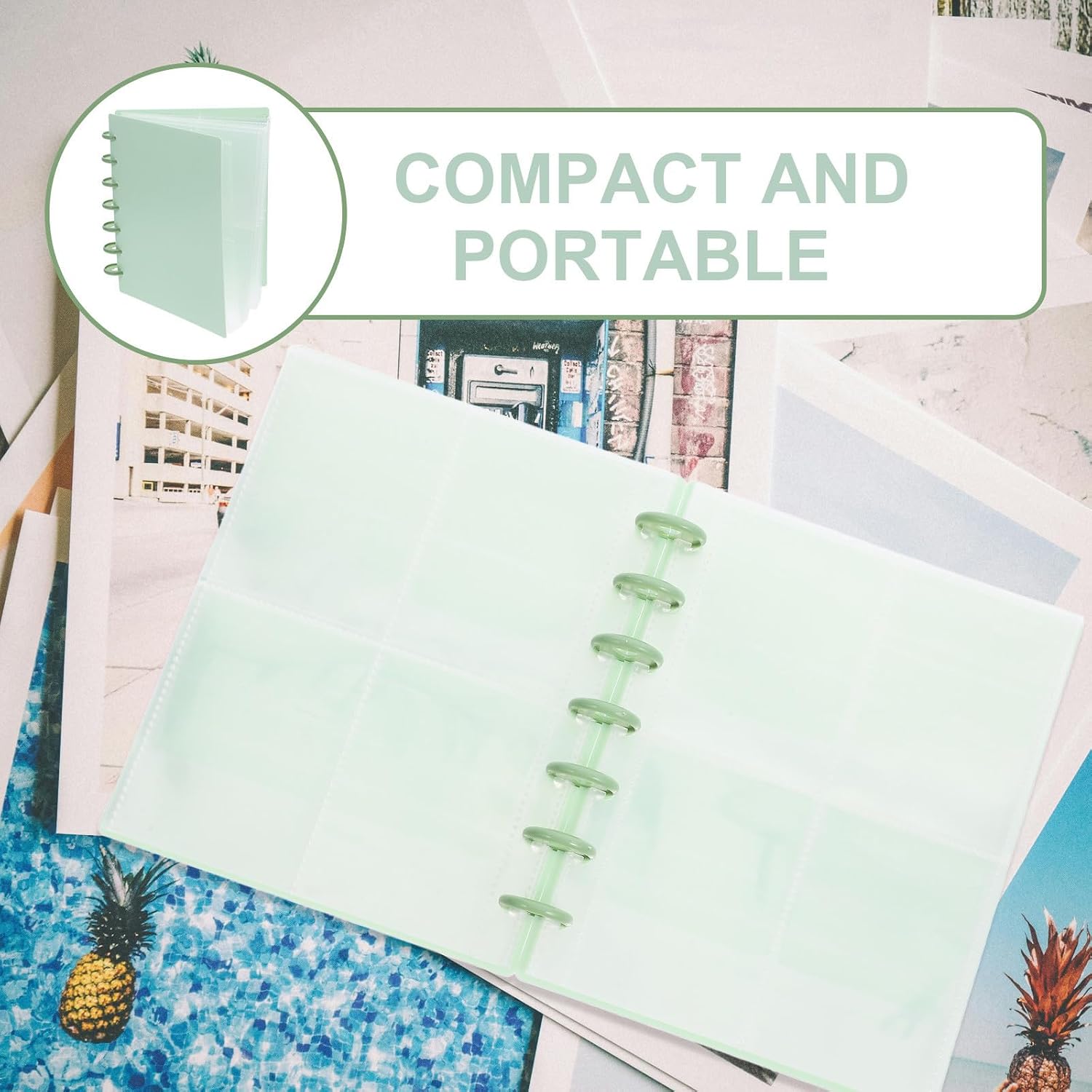 7 Ring Photo Card Binder Green Pp Material 20 Pages 4 Grids Per Page Album Binder to Organize and Display Multiple Photos, for Kpop Photocard Collection and Postcard Storage