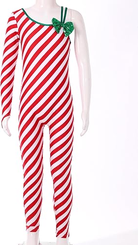 Miniatura 4 de Enterizo de una pieza con bastón de caramelo de Navidad para niños y niñas, un hombro completo, para bailar