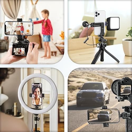 Miniatura 6 de Soporte de trípode para teléfono celular, soporte universal para teléfono con 2 zapatos fríos, gira 360 inclina 180 para cámara, zapata caliente,