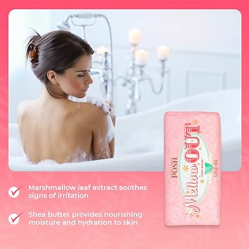 Perfectly Posh - Mellow Out So Soapy - Body Wash - 5.3 fl oz | Solid Bath Bar with Colloidal Oatmeal, Marshmallow Extract, Shea Butter, Coconut Powder, Peppermint, Gentle Cleansing.