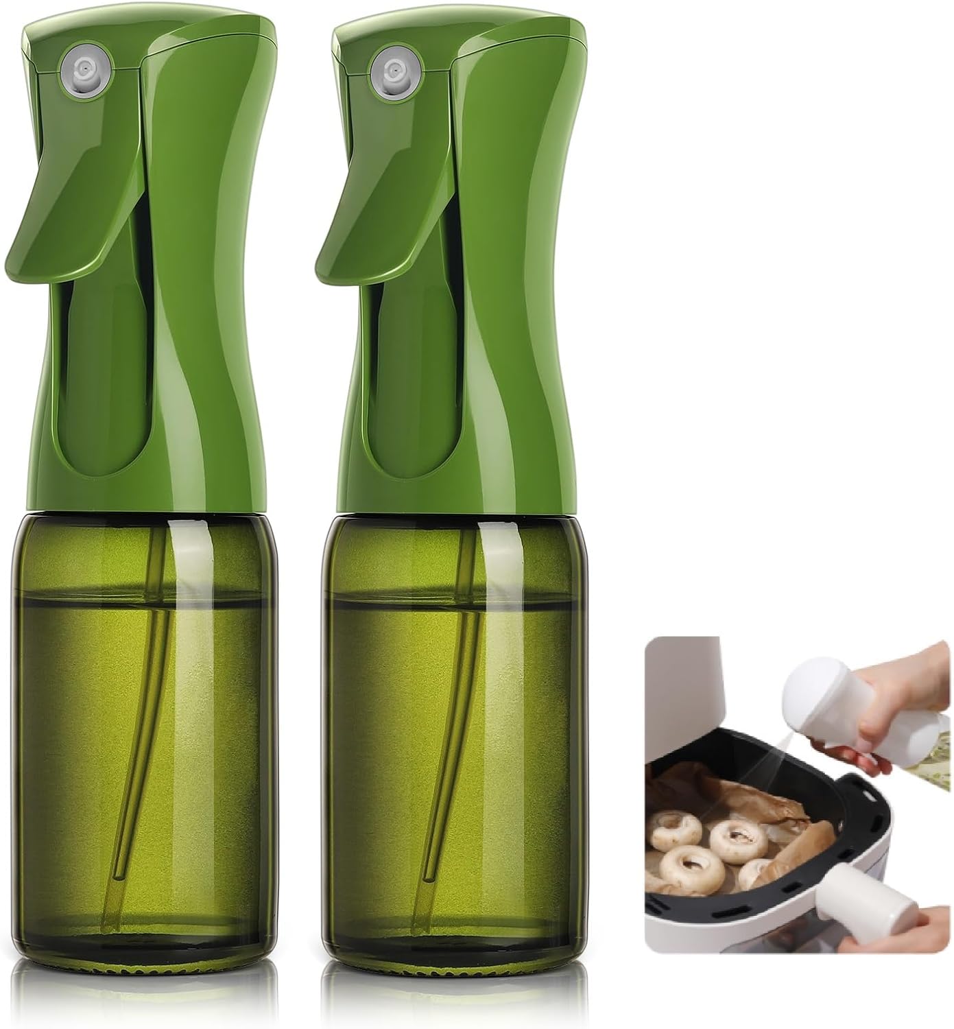 Mistifi oil spray 150ml Glass. Fine Mist Spray Bottle for Air Fryer, Olive Oil, Healthy Nonstick Frying, Commercial & Home Kitchen Use (2Pcs 150ml DarkGreen Glass)