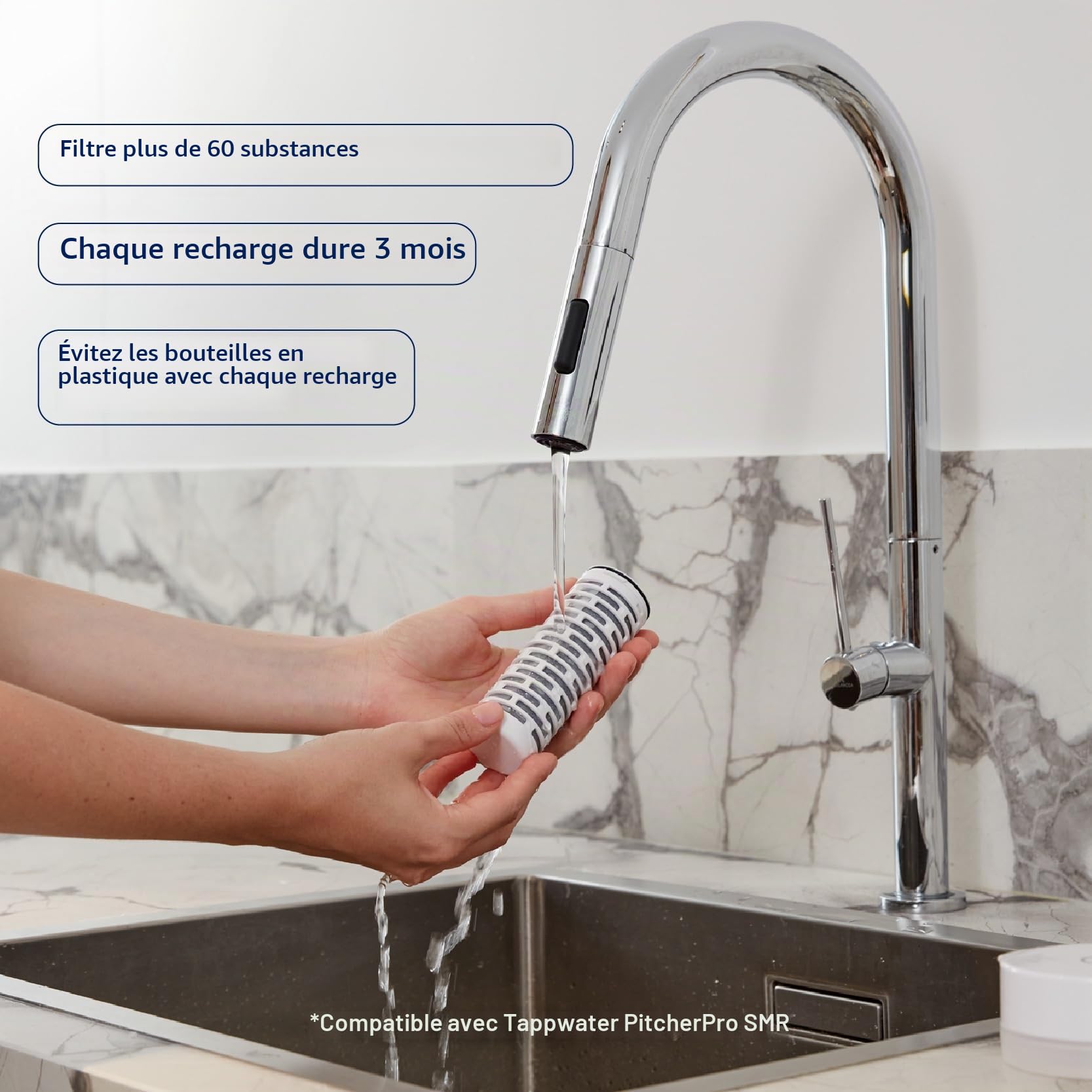 Tappwater Carafe d'eau avec filtre Premium PitcherPro avec SMR - pichet d'eau en verre 1,45L, filtration instantanée avec minéraux essentiels ajoutés, élimine le calcaire et +60 substances, Élégante