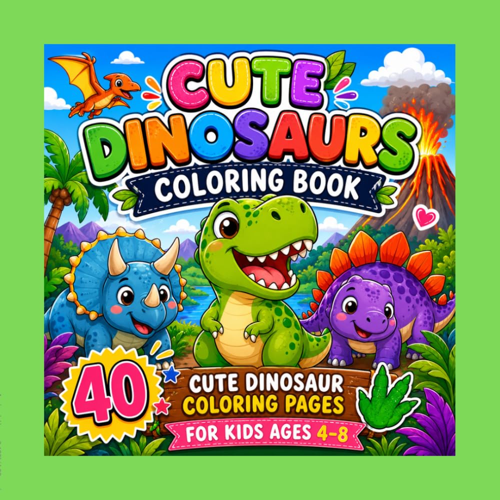 Cute Dinosaurs Coloring Book: Cute Dinosaur Coloring Pages For Kids Ages 4-8