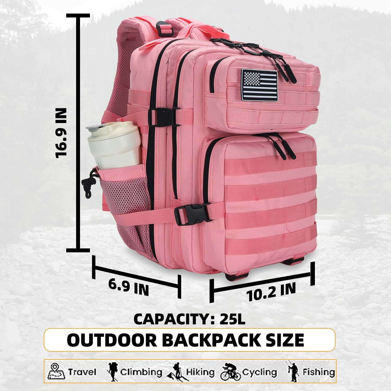 25L Tactical Backpack for Men and Women Military Backpack Small Assault Pack Molle Backpack Bug Out Bag Travel Rucksack Daypack (Pink) - Image 2