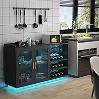 Vista 8 de Gabinete de barra de vino Loomie con luces LED, barra de café flotante con estante de vidrio y estantes de vino removibles, aparador buffet moderno