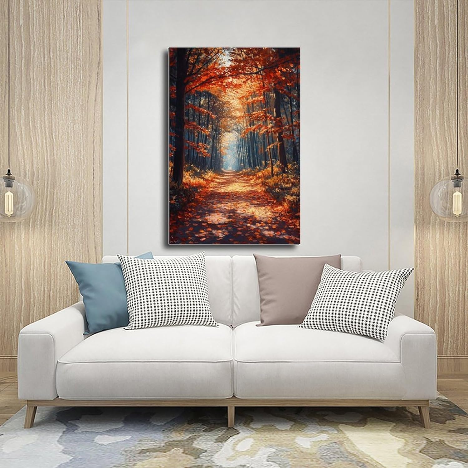 Autumn Forest Path Wall Art Print with Colorful Fallen Leaves And Sunlight Filtering Through Trees Canvas Posters Wall Art Bedroom Office Room Decor Gift Unframe 16x24inch image 5