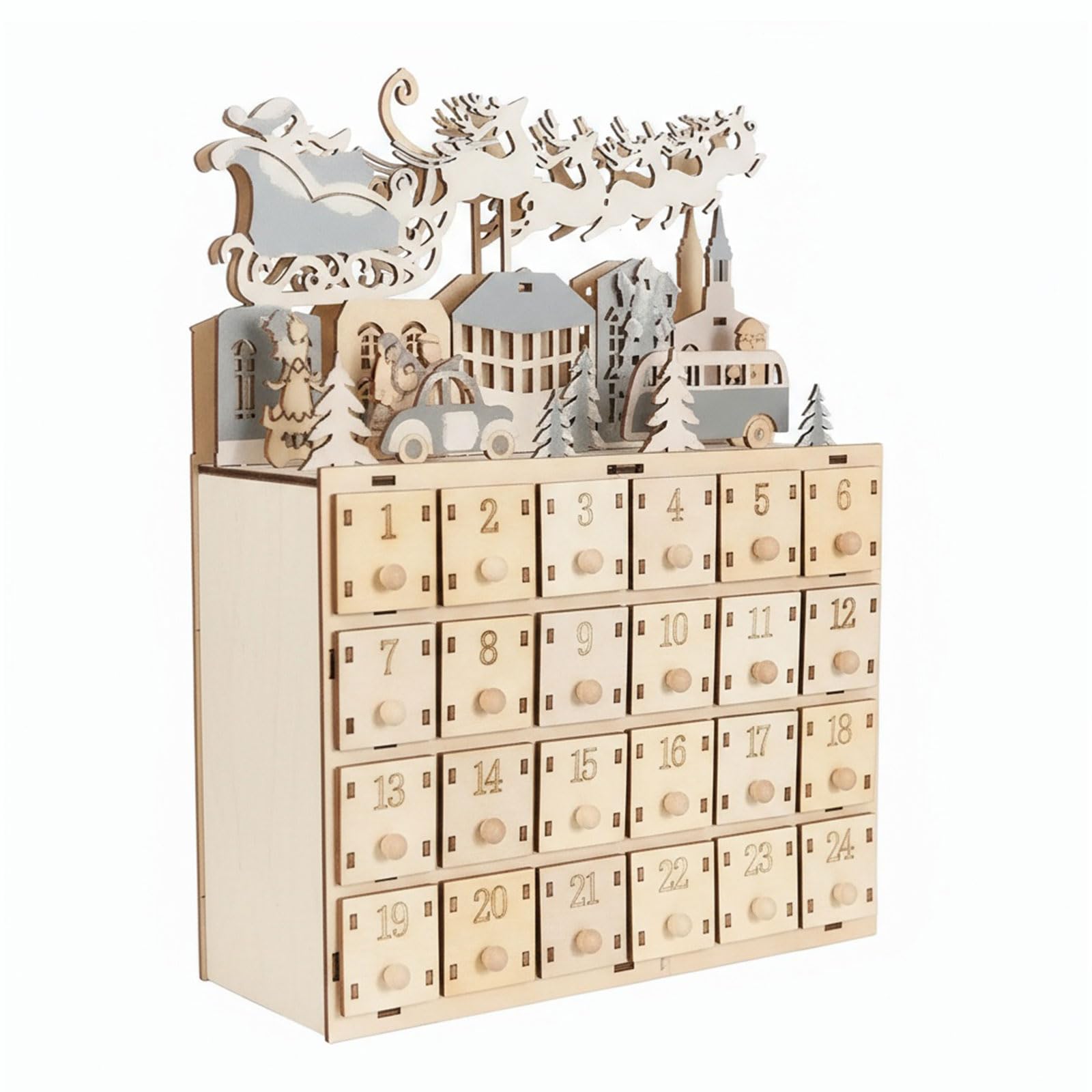 KAQNTUD Modern Wooden Advent Calendar with 24 Hidden Boxes Christmas Countdown Decoration Festive Centrepieces for Families Christmas Countdown Calendar Decoration