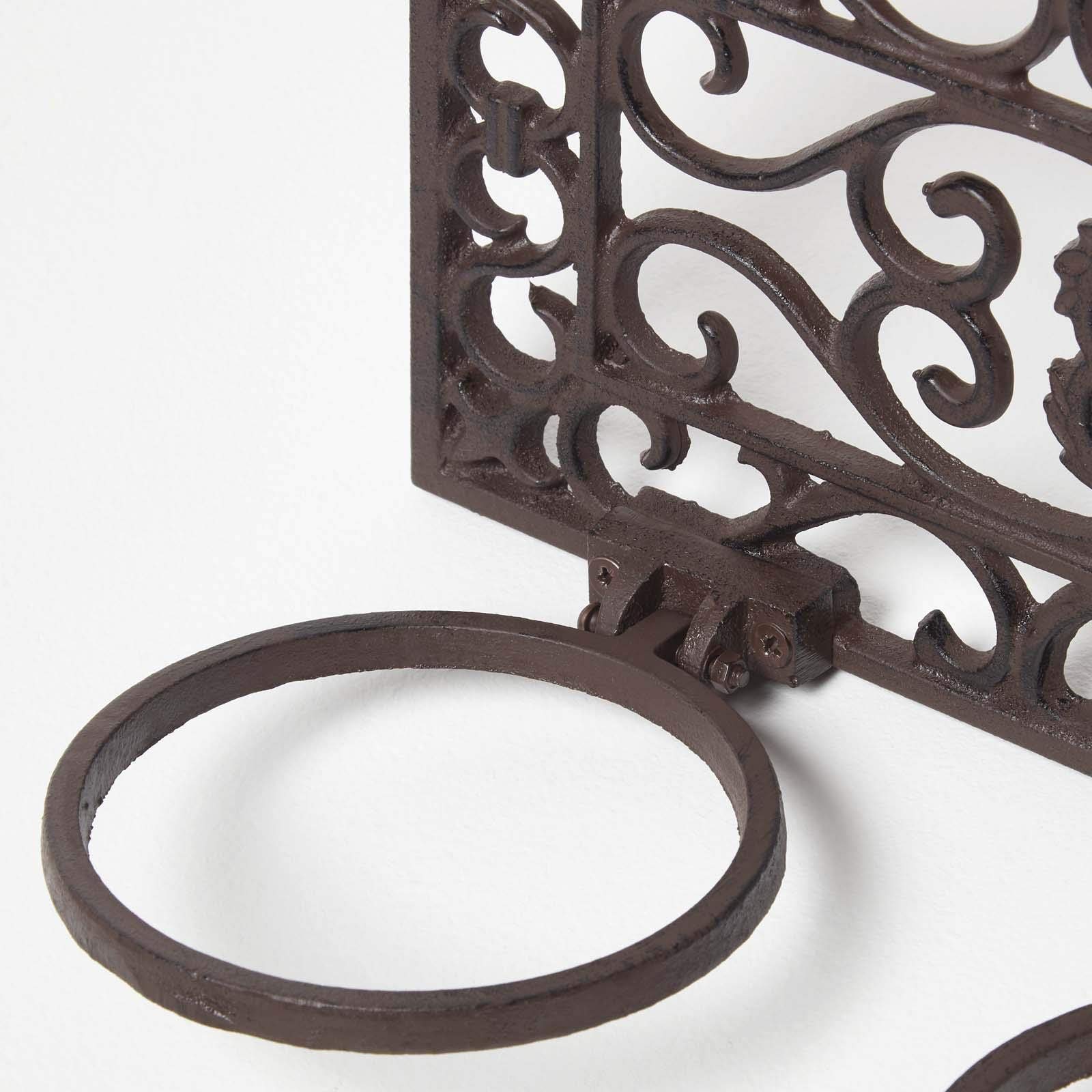 HOMESCAPES Portavaso da parete in ghisa, grande, marrone, stile parigino, con 3 supporti per vasi per piante, decorazione per interni ed esterni, larghezza 51 cm