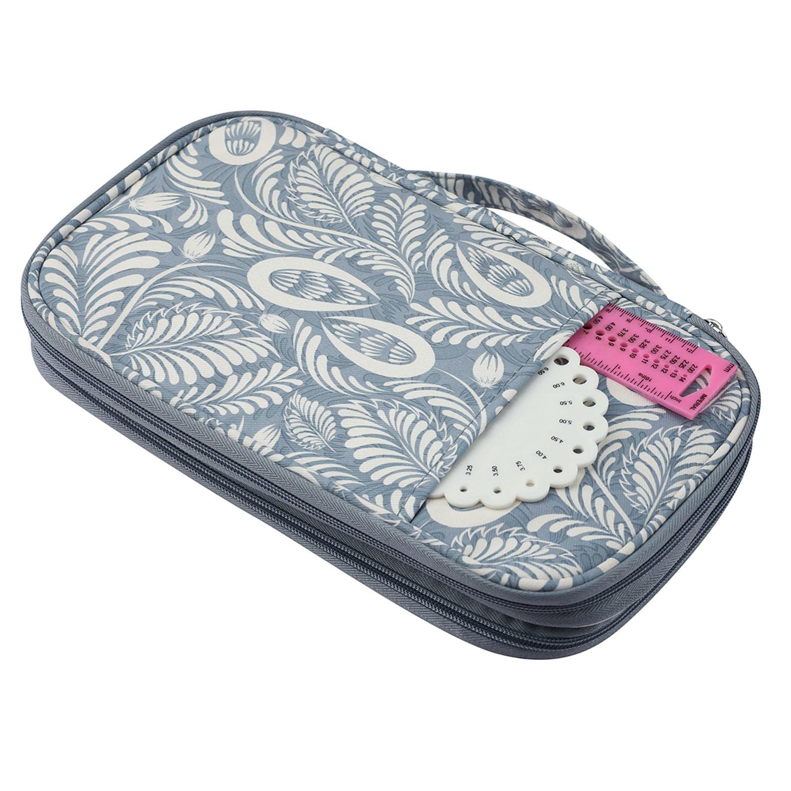 Juego de 3 fundas largas para agujas de tejer, bolsa de almacenamiento Oxford, hojas grises, hojas grises