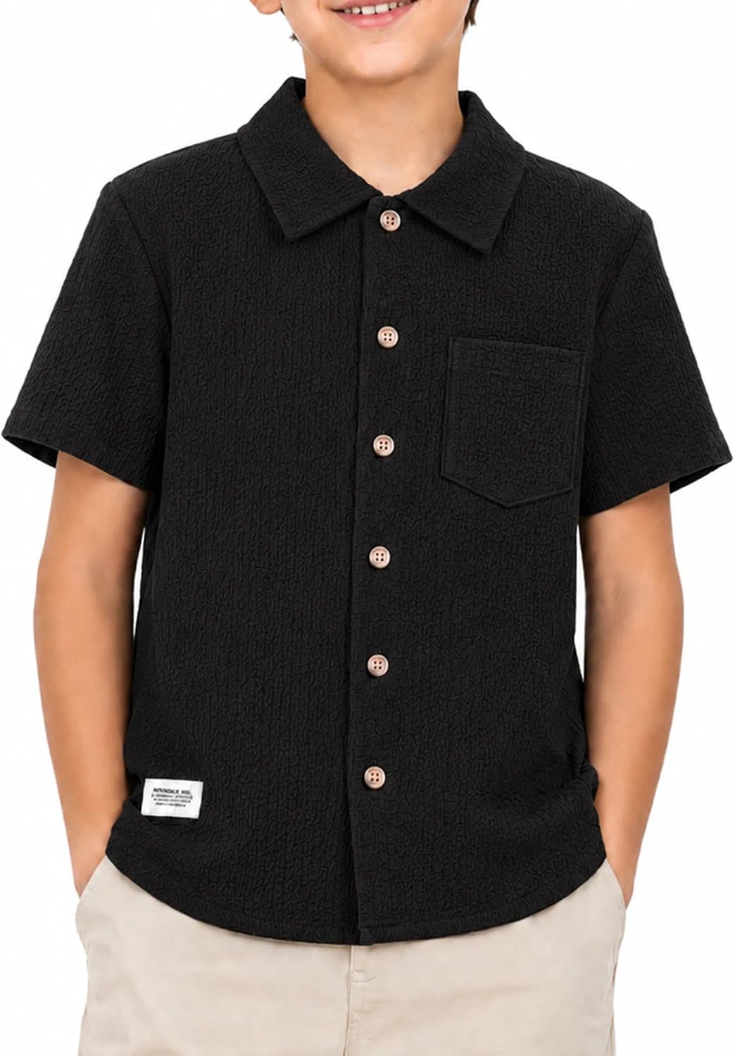Boys Waffle Knit Henley Shirt Short Sleeve Textured Summer Tee Tops