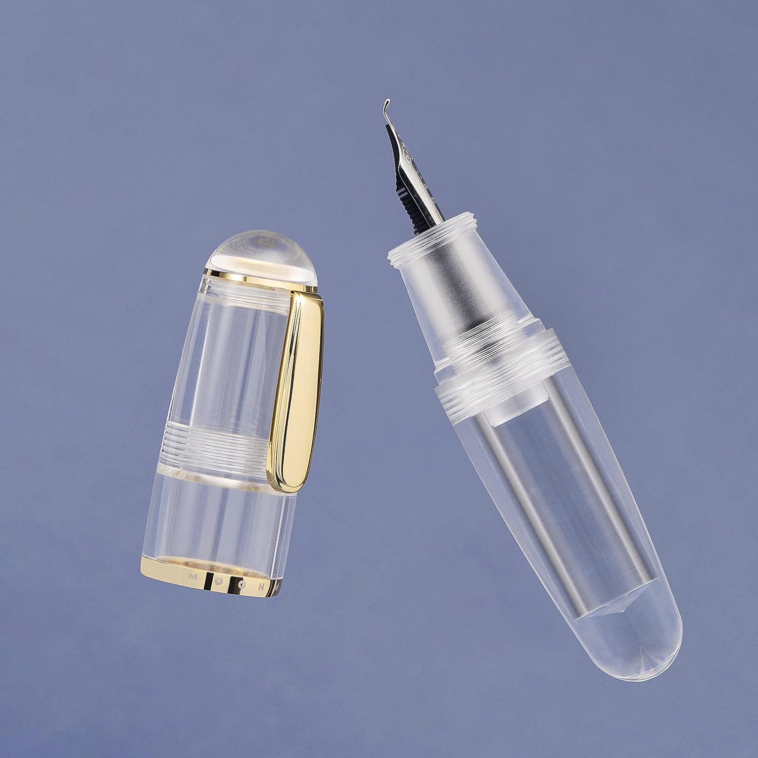 Lanxivi Majohn Q1 Fountain Pen Bent Nib Fude Pen, Little Fat Man Transparent Eyedropper Filling Pocket Pen Large Capacity