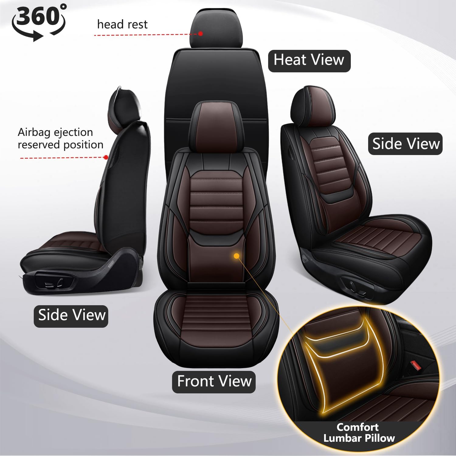 Leather Car Seat Covers for VW Volkswagen ID.4 2021-2023, Full Set Luxury Comfort Waterproof Breathable Airbag Compatible Car 5 Seat Protector, Cars Interior Seats Cover (Brown+Black)