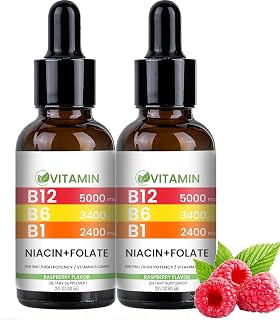 Vitamin B12 and B6 Liquid Drops, Raspberry | B12 Vitamin 5000mcg - B12 Methylcobalamin for Energy, Brain, and Heart Support with, 80 Servings