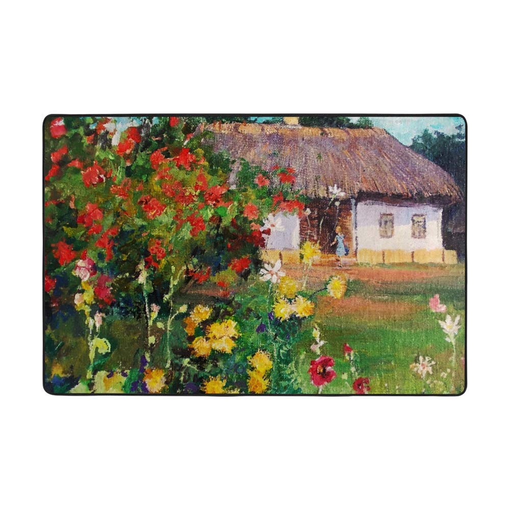 Tapis de sol super doux motif peinture à l'huile Village corail en velours premium
