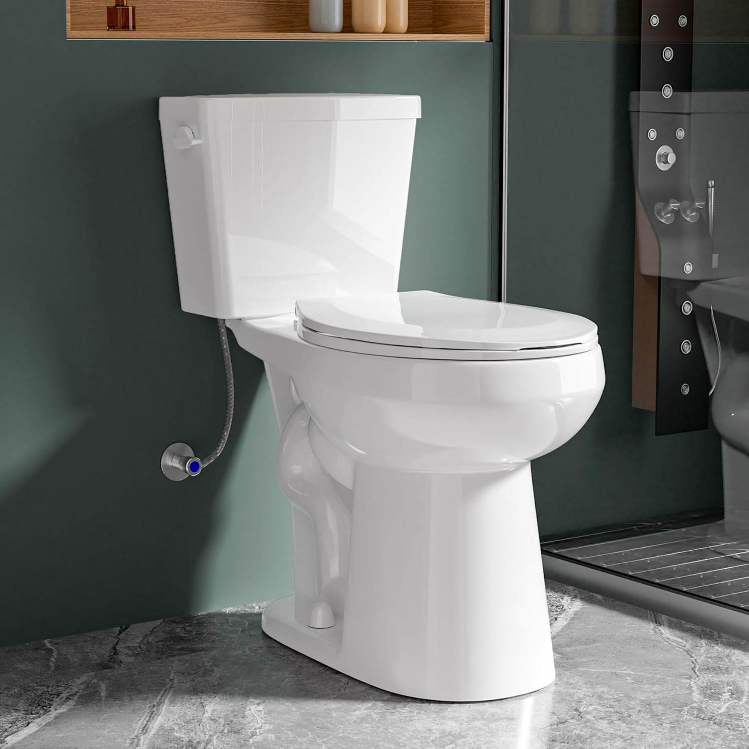 21 Inch Compact Extra Tall Toilet Seat Height 21.25", Single Flush 1.28 GPF, Left-Hand Trip Lever, Powerful Tornado Flush Two Piece, 12" Rough-in for Bathroom, Comfort Bowl Heigh 20.5", White