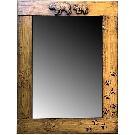 Miroir Mural Ours Noir Rustique – Décoration Tronc D'arbre, Style Cabane Et Lodge, 17x16 Pouces