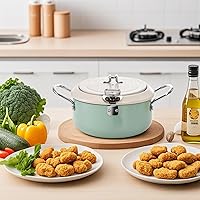 Vista 9 de ZOOFOX Olla con termómetro, olla japonesa con tapa y estante de drenaje de aceite, sartén antiadherente de tempura para cocina, papas fritas, pollo