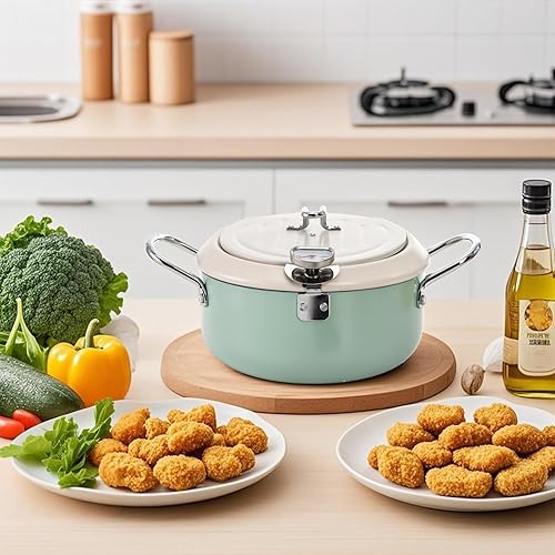 Miniatura 9 de ZOOFOX Olla con termómetro, olla japonesa con tapa y estante de drenaje de aceite, sartén antiadherente de tempura para cocina, papas fritas, pollo