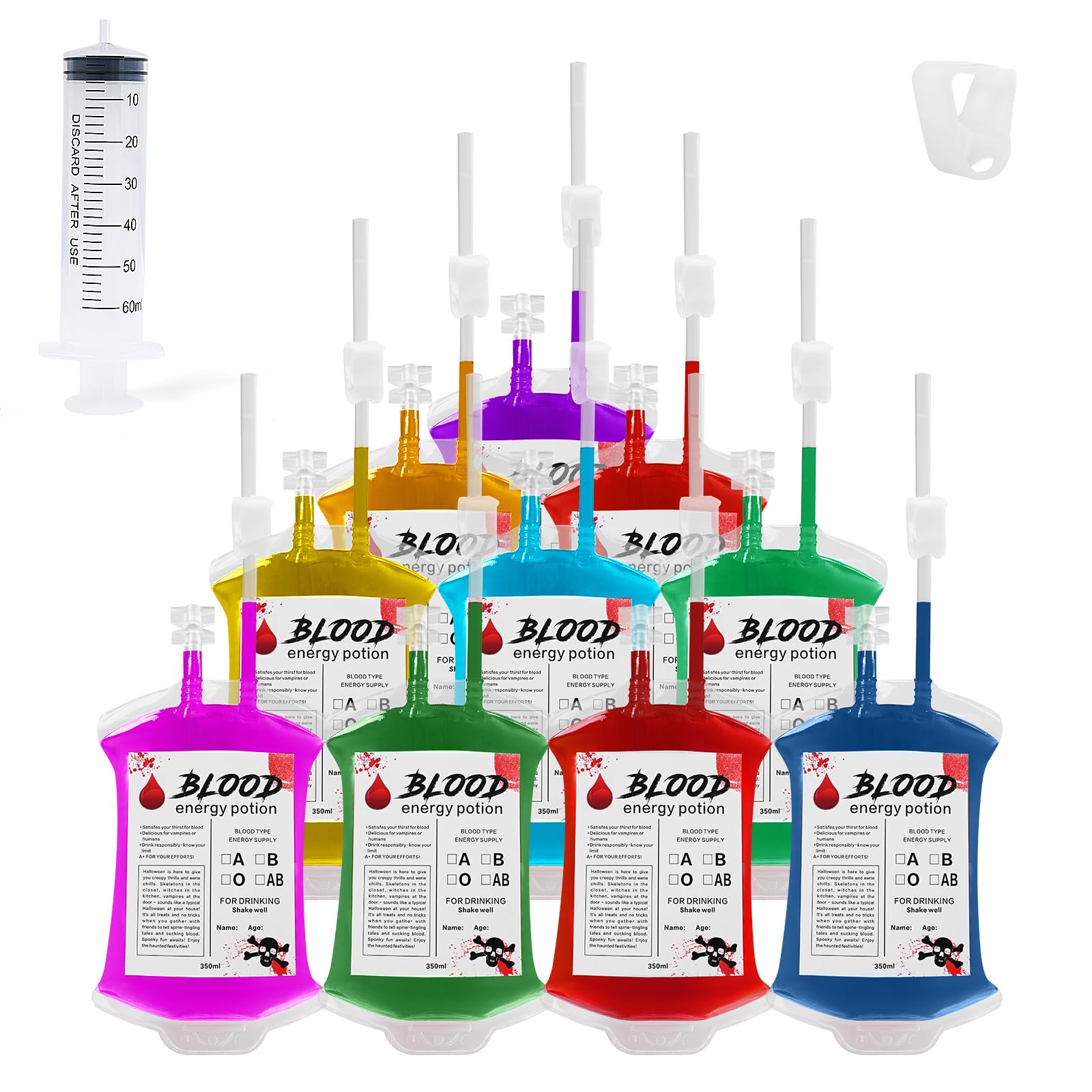 Halloween Blood Bags: 10pcs Blood Bags for Drinks, IV Bags for Halloween Party decorations, Blood Bags for Halloween, Vampire Themed Parties and Masquerade, Nurse Graduation Party Props