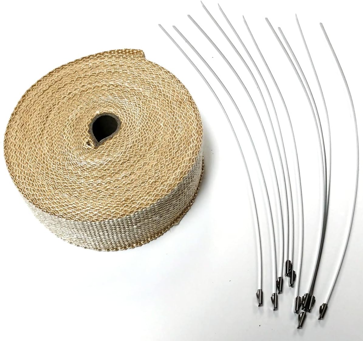 Pirate Mfg 2" x 50' Exhaust Header Heat Wrap Tan w/Stainless Straps, Hot Rat Street Rod Motorcycle