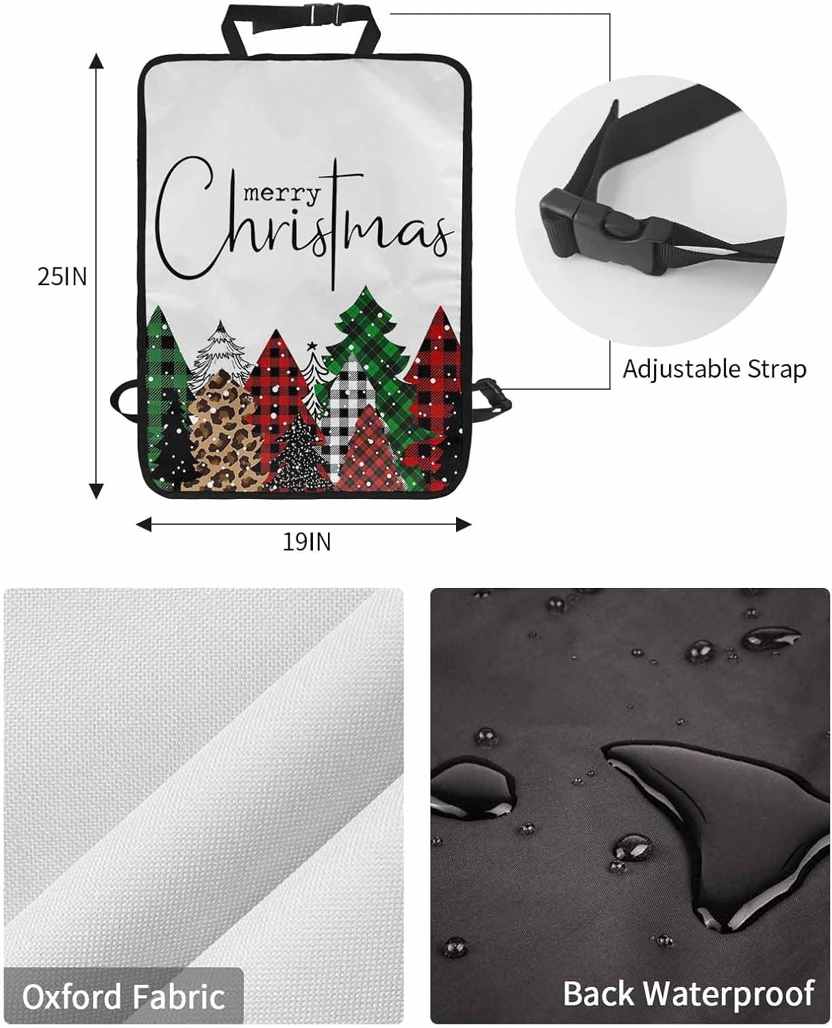 Car Seat Protector, 2 Pack Kick Mats Back Seat Protector Merry Christmas Green and Red Plaid Buffalo Tree White Waterproof Backseat Cover for Kids Universal Fit Automotive Interior Protectors