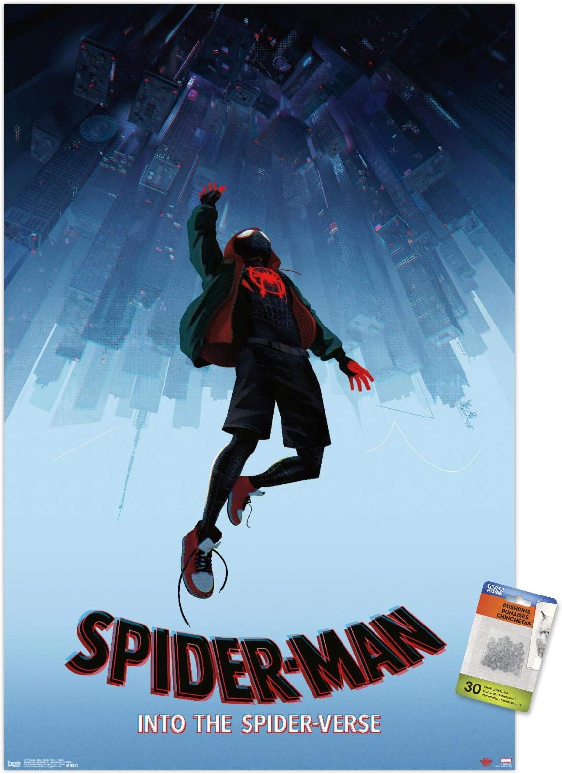Trends International Marvel Spider-Man - Into The SpiderVerse - Falling Wall Poster, 22.375" x 34", Poster & Pushpin Bundle
