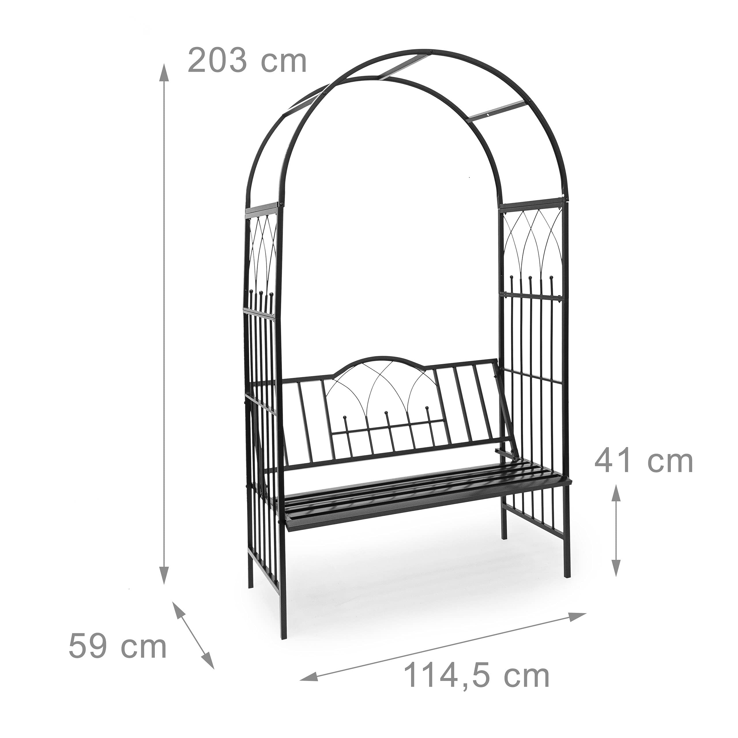 Arche à Rosiers Avec Banc 203x114cm - Fer Époxy Noir - Pour Plantes Grimpantes Jardin