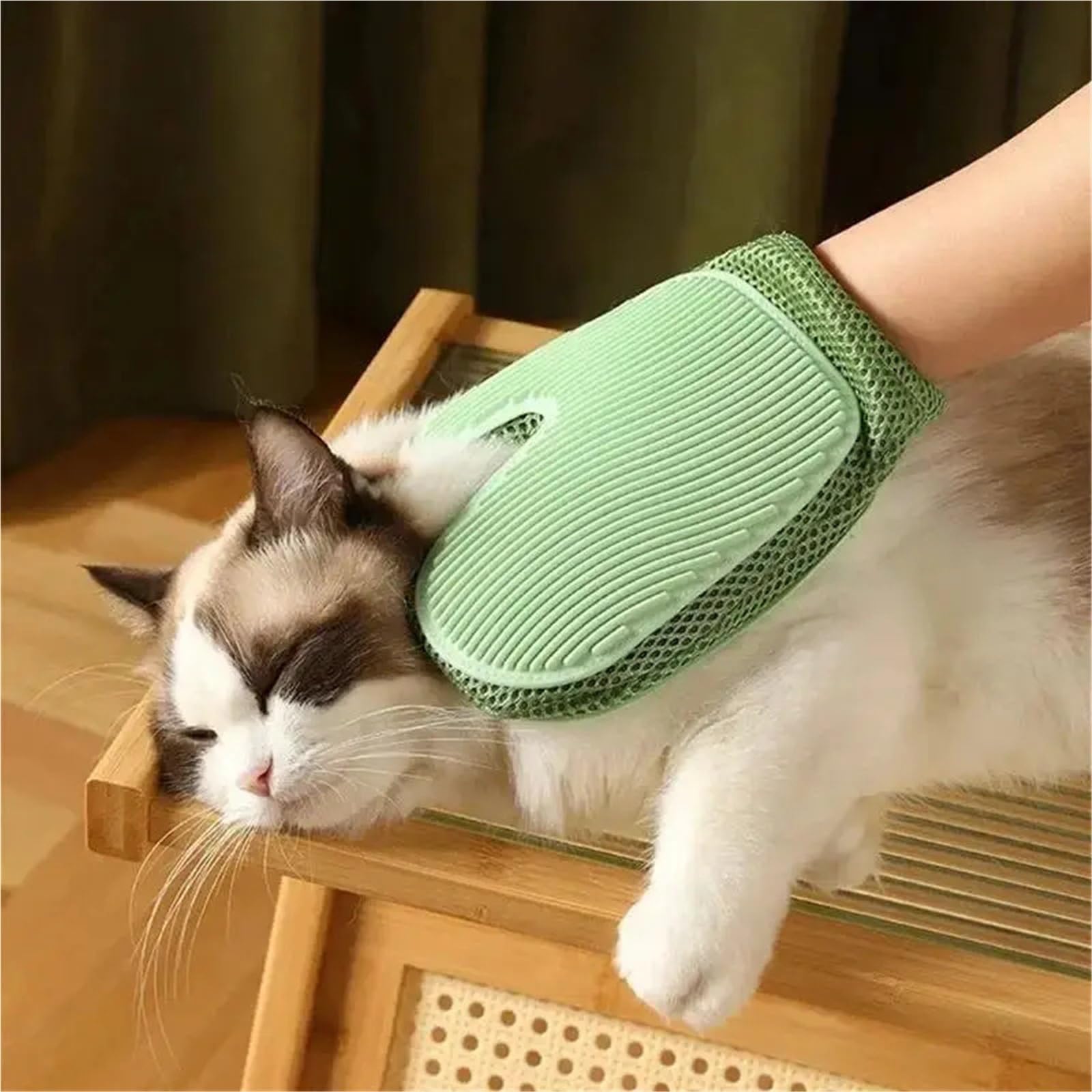 Guante de aseo de mascotas de doble cara para perros y gatos, cepillo removedor de pelo y herramienta de masaje (H)
