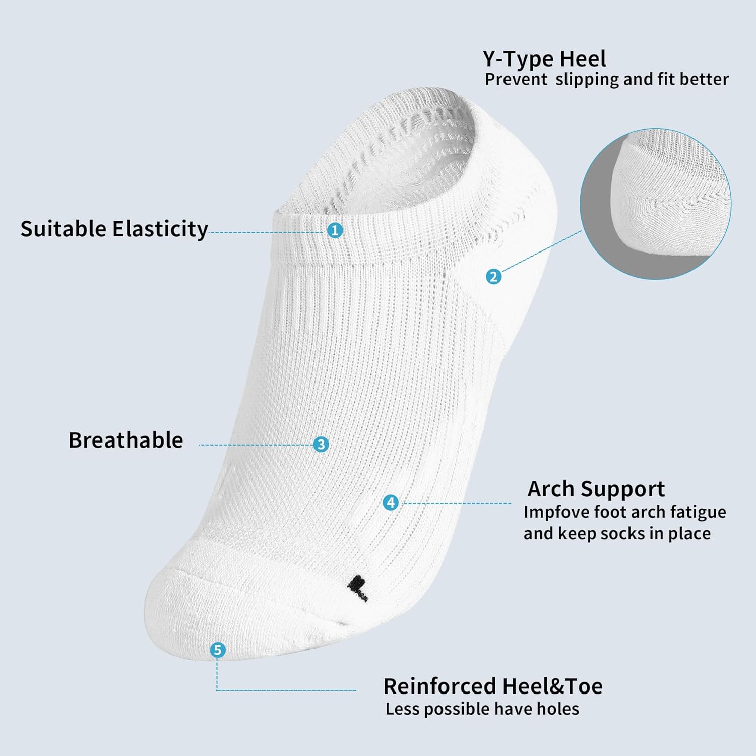 No Show Ankle Cushioned Socks, Non Slip Cotton Invisible Sock for Men & Women, Socks for Running, Outdoor (12-Packs) - Image 4