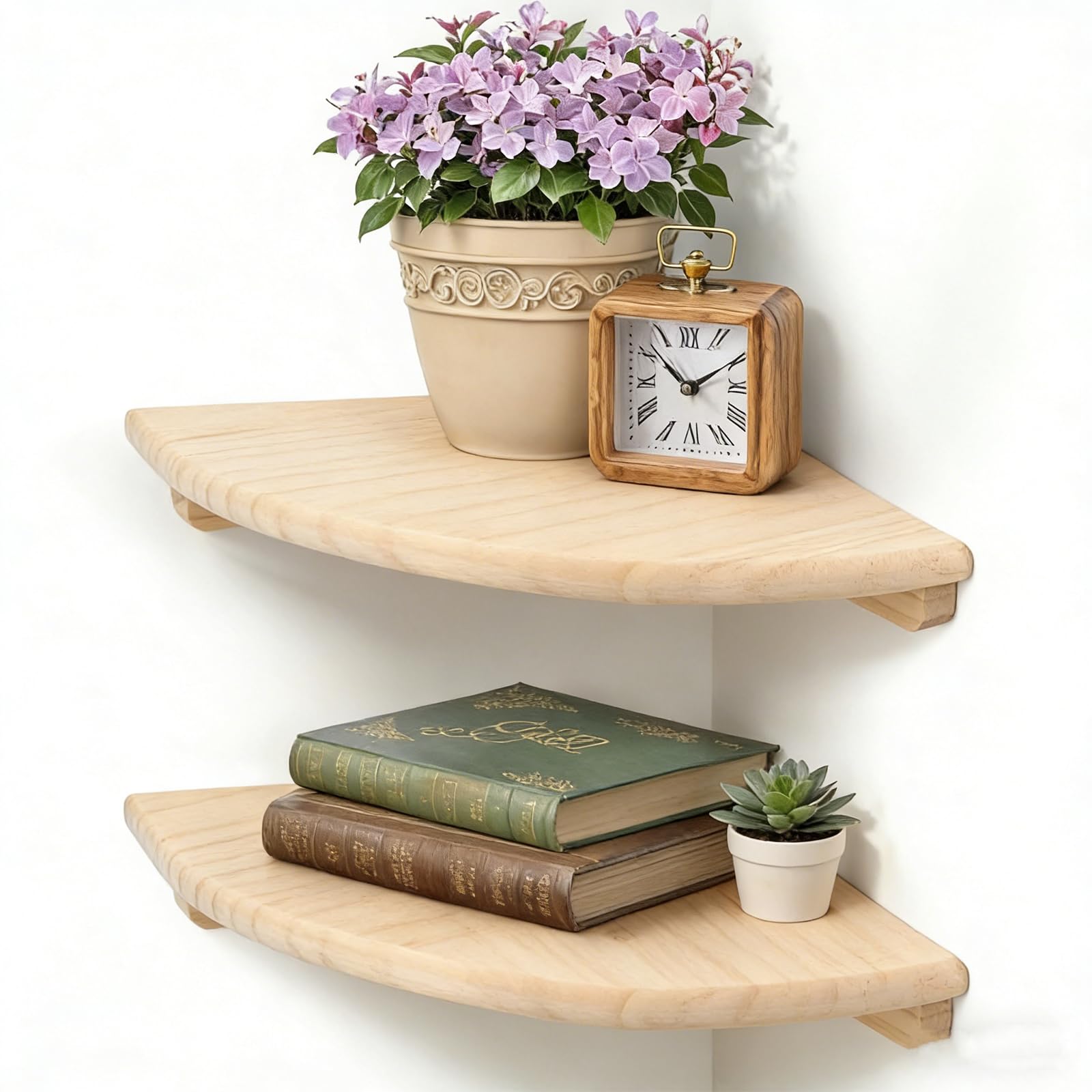 Aovanta 2PCS Corner Shelf for Wall, Oak Wood Floating Corner Shelf, Rustic Wooden Wall Mounted Storage Display for Bedroom, Bathroom, Kitchen, Living Room (Wood, 18cm)