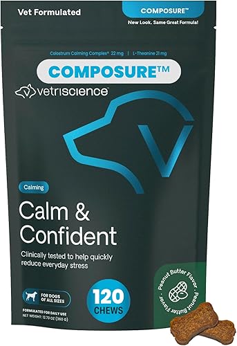 VETRISCIENCE Composure - Masticables calmantes clínicamente probados, sabor mantequilla de maní, alivio de acción rápida del estrés, los ladridos y
