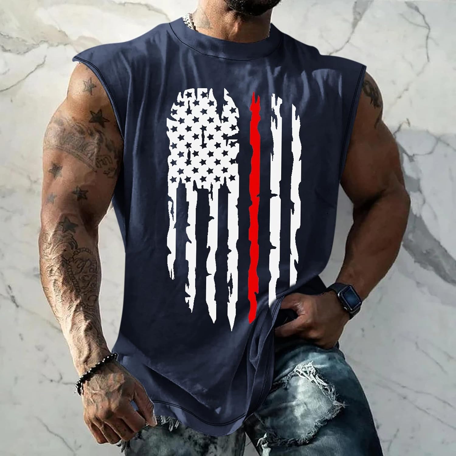 Ymosrh Men's Tank Top Flag Tank Shirts 4th of July Sleeveless Muscle Shirt Graphic Gym Workout Patriotic Tee, S-4XL