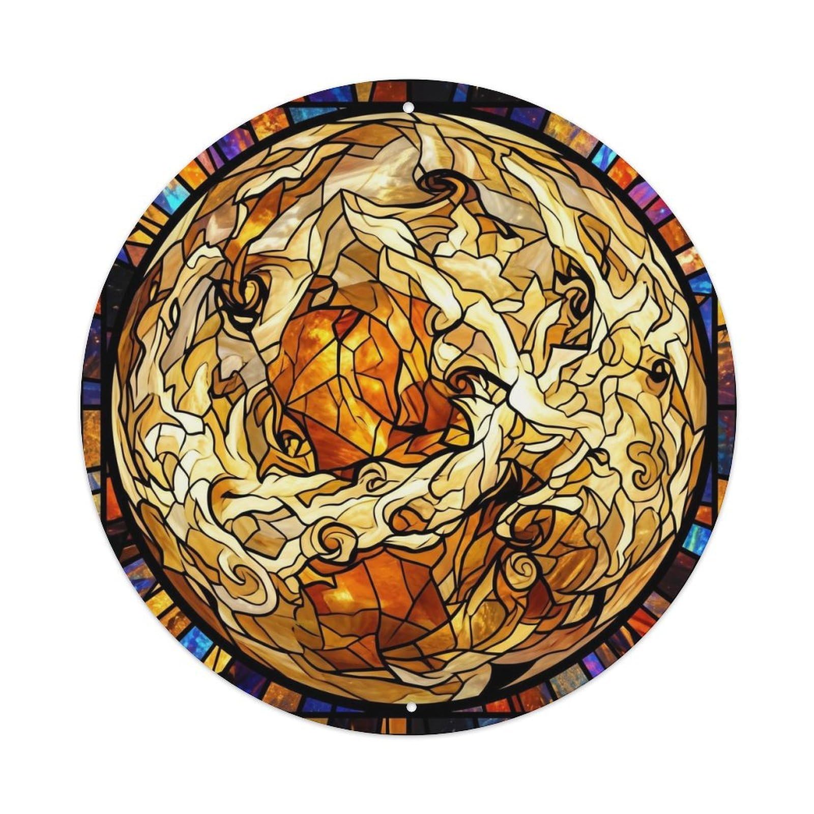 Solar Vortex Stained Glass Galaxy Nebula Cosmic Celestial Metal Tin Sign Plaque Wall Decor for Cafe, Man Cave, Club Bar, Office, Home Garden Round Metal Poster 8x8Inch