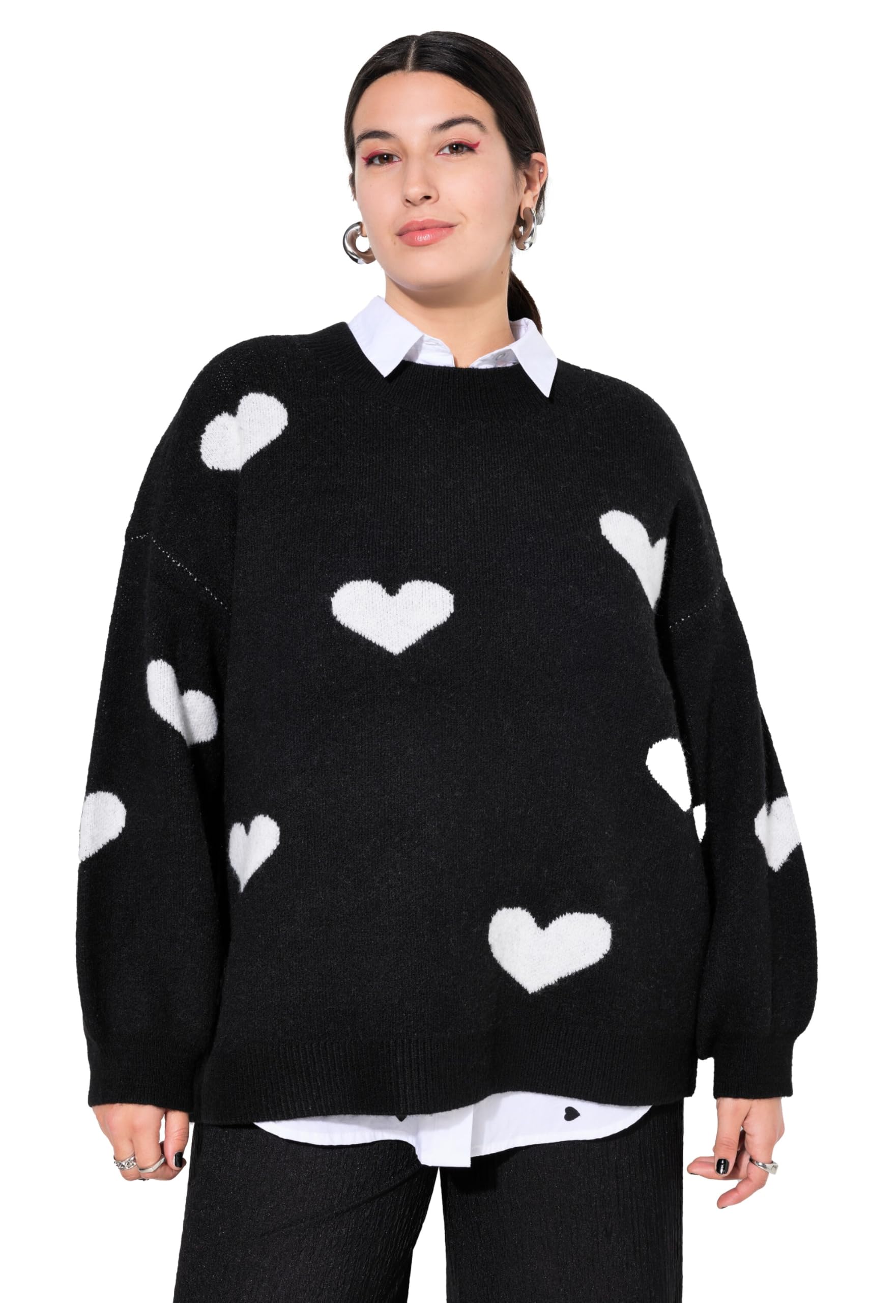 Studio Untold Damen große Größen Übergrößen Plus Size Pullover, Oversized, Hearts-Muster, Ballon-Langarm 837807