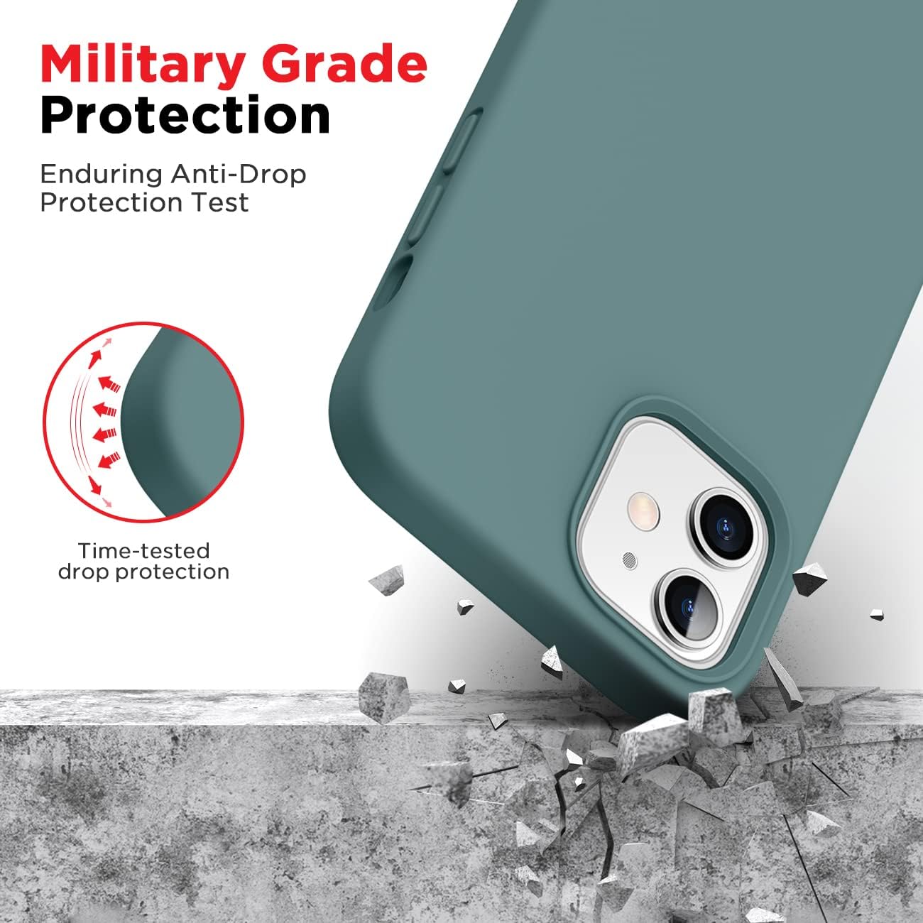 CANSHN Compatible with iPhone 12 Case and iPhone 12 Pro Case 6.1'' 2020, Liquid Silicone Soft Gel Rubber Full Body Protection Shockproof Phone Case Cover - Midnight Green