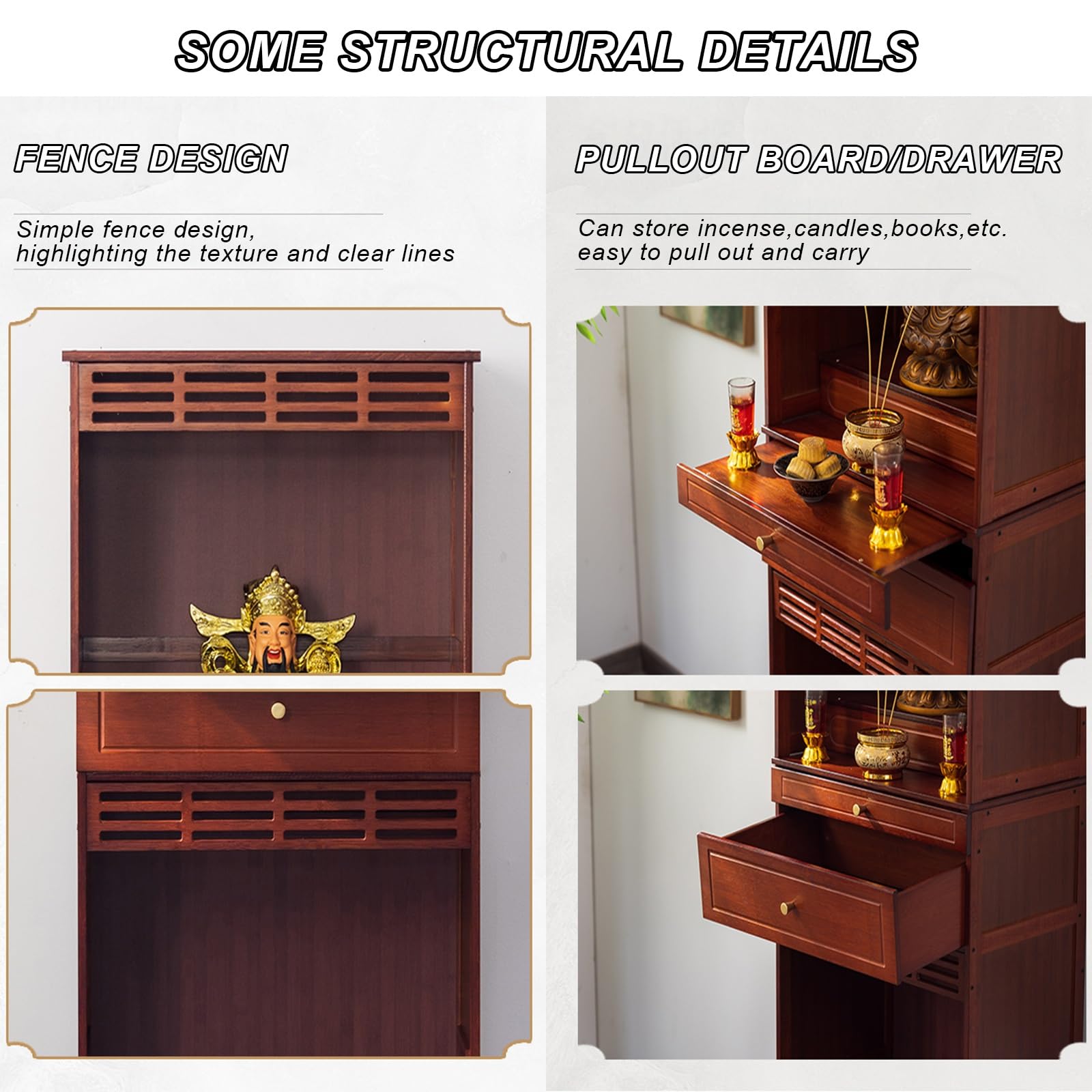 Gabinete de Altar Abierto con Gran Almacenamiento, Mesa de meditación, Altar Sagrado para Uso Espiritual