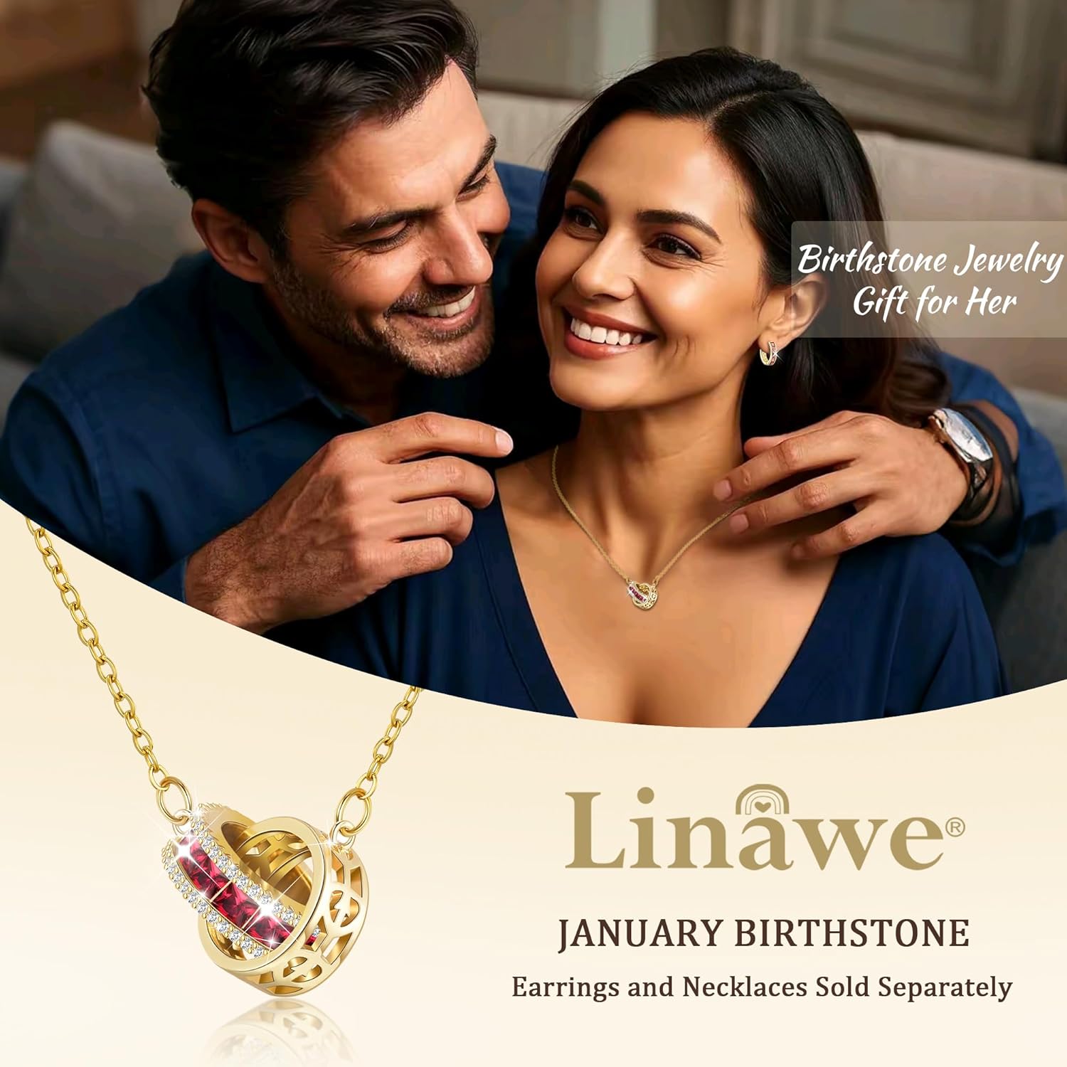 Linawe Moissanite Crystal Imitation Diamond Necklace for Women Trendy, Birthstone Rhinestone Dainty Jewelry, Circle Pendant Stainless Steel Chain Necklaces, Gold, Rose Gold and Silver Tones - Image 5