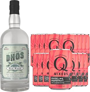 Dhos Handcrafted Non-Alcoholic Gin w 15 Pack Q Mixers Sparkling Grapefruit - Keto-Friendly, Zero Sugar, Zero Calories, Zero Proof - 750 ML - Perfect for Mocktails - Made in USA